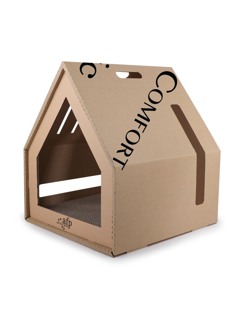 afp Classic Comfort House with Scratcher - Home Sweet Home Cardboard, Hideaway Scratcher - Size - 45.5cm x 39cm x 41.5cm - Image 1