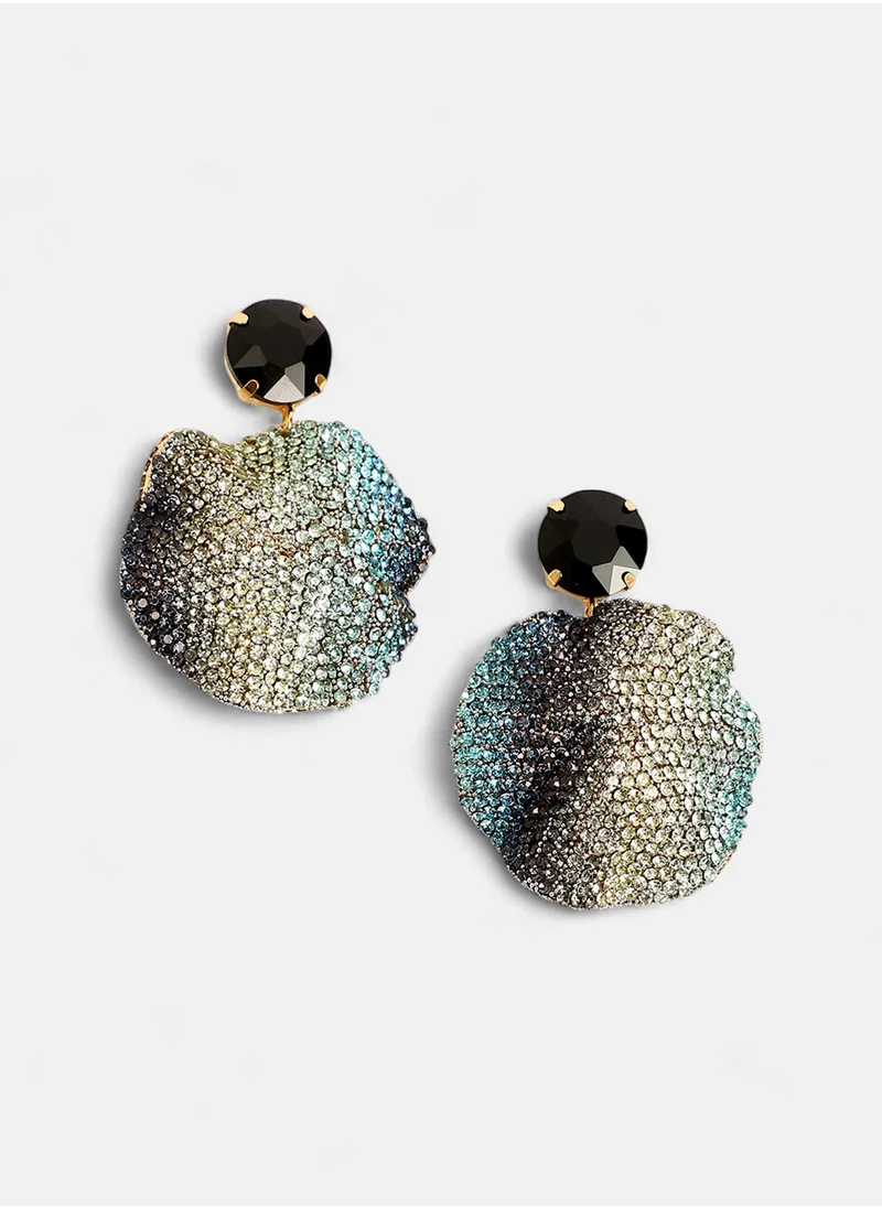 SOHI Crystal Stone Studded Glacier Swirl Drop Earrings