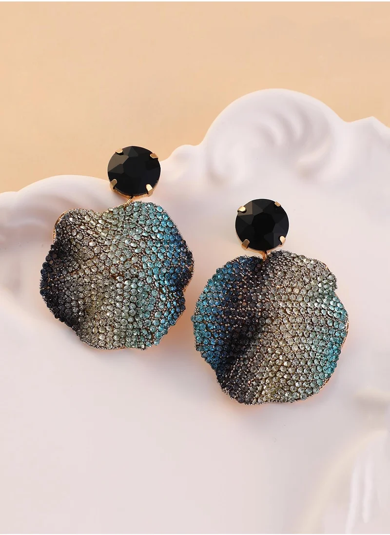 SOHI Crystal Stone Studded Glacier Swirl Drop Earrings