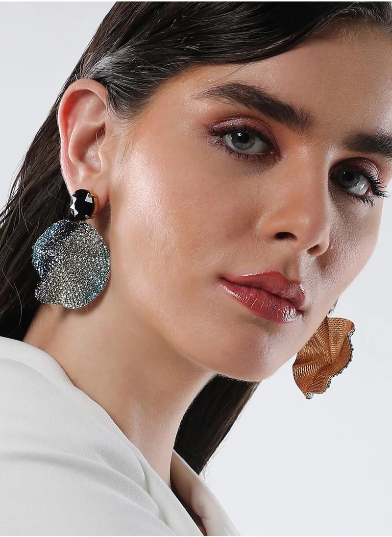 SOHI Crystal Stone Studded Glacier Swirl Drop Earrings