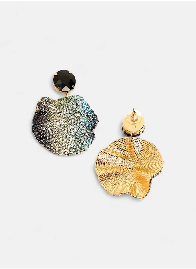 SOHI Crystal Stone Studded Glacier Swirl Drop Earrings