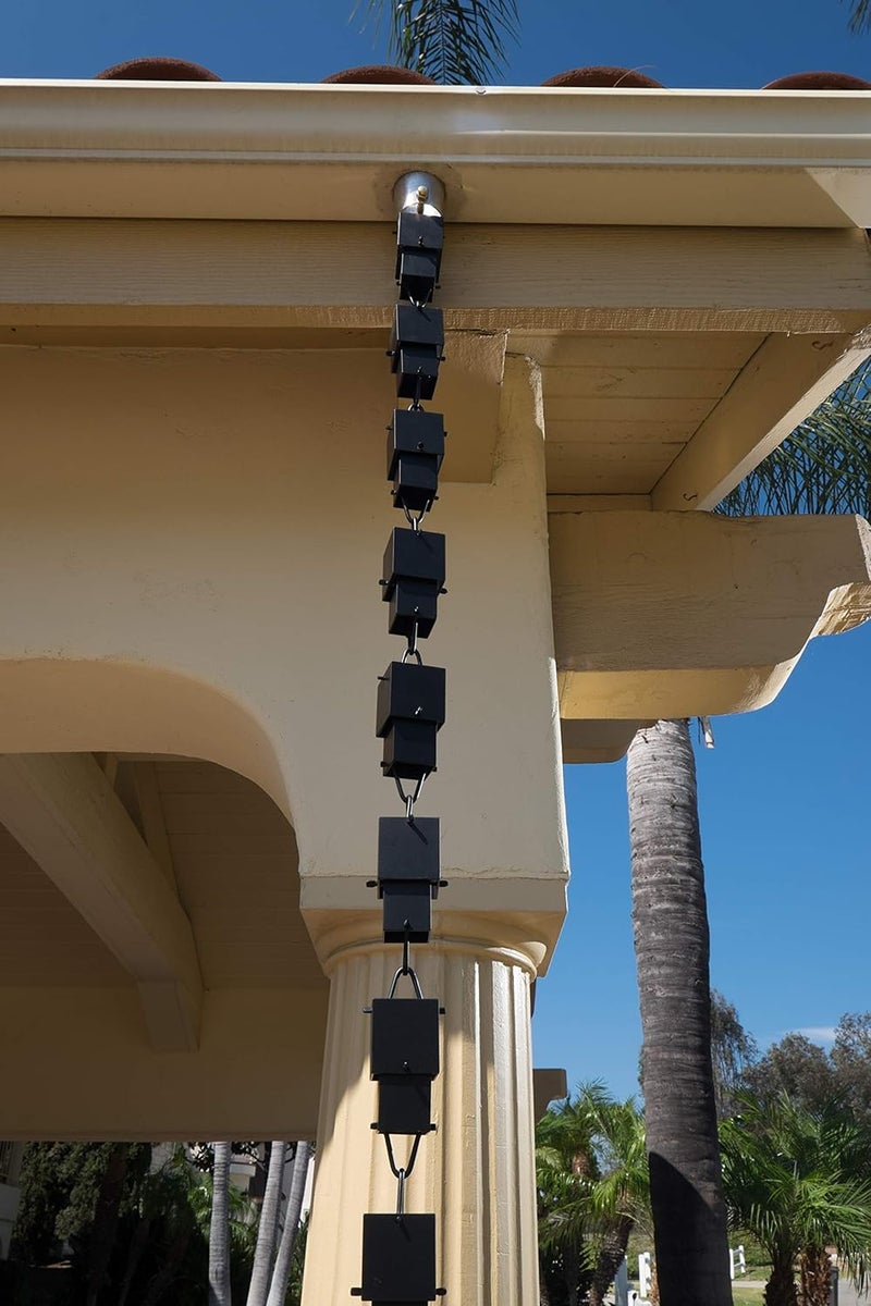 Monarch Rain Chains Aluminum Multi Cube Rain Chain, 8.5 Ft Black Powder Coated Aluminum Decorative Rain Catcher Chain for Gutters, Large Rain Chains for Outside - Image 5