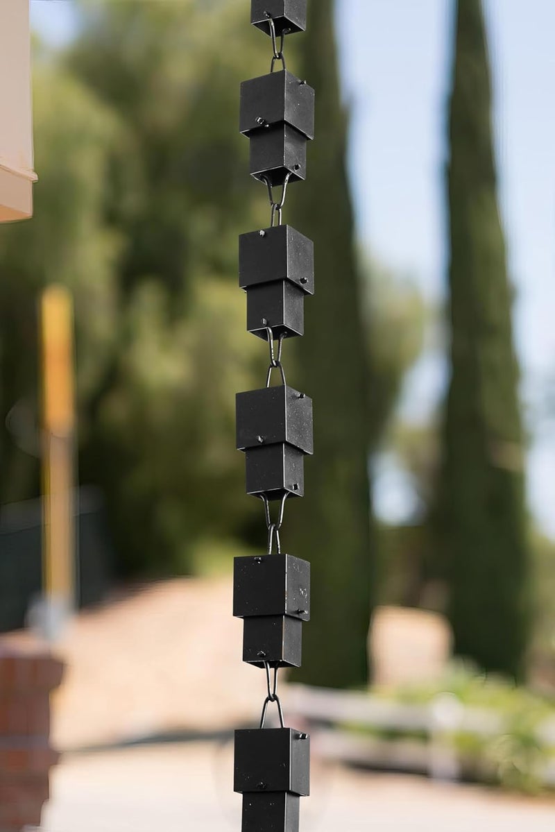 Monarch Rain Chains Aluminum Multi Cube Rain Chain, 8.5 Ft Black Powder Coated Aluminum Decorative Rain Catcher Chain for Gutters, Large Rain Chains for Outside - Image 3