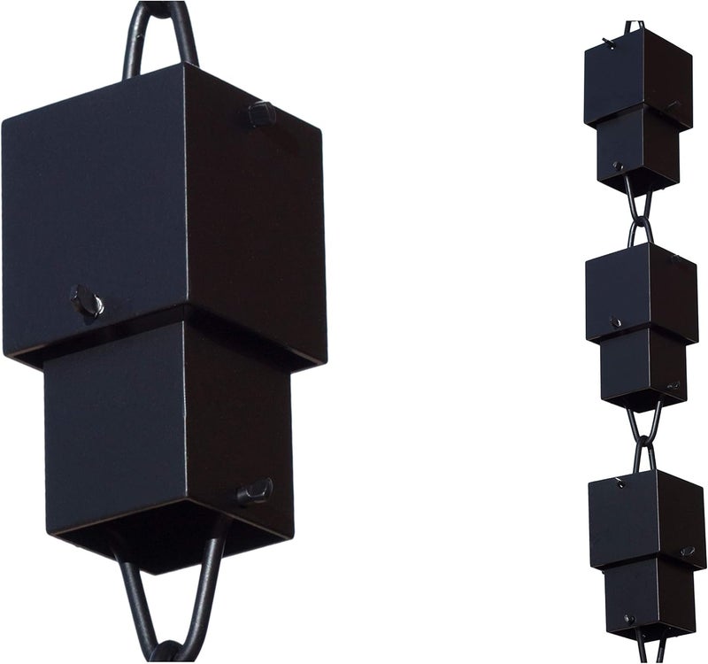 Monarch Rain Chains Aluminum Multi Cube Rain Chain, 8.5 Ft Black Powder Coated Aluminum Decorative Rain Catcher Chain for Gutters, Large Rain Chains for Outside - Image 1