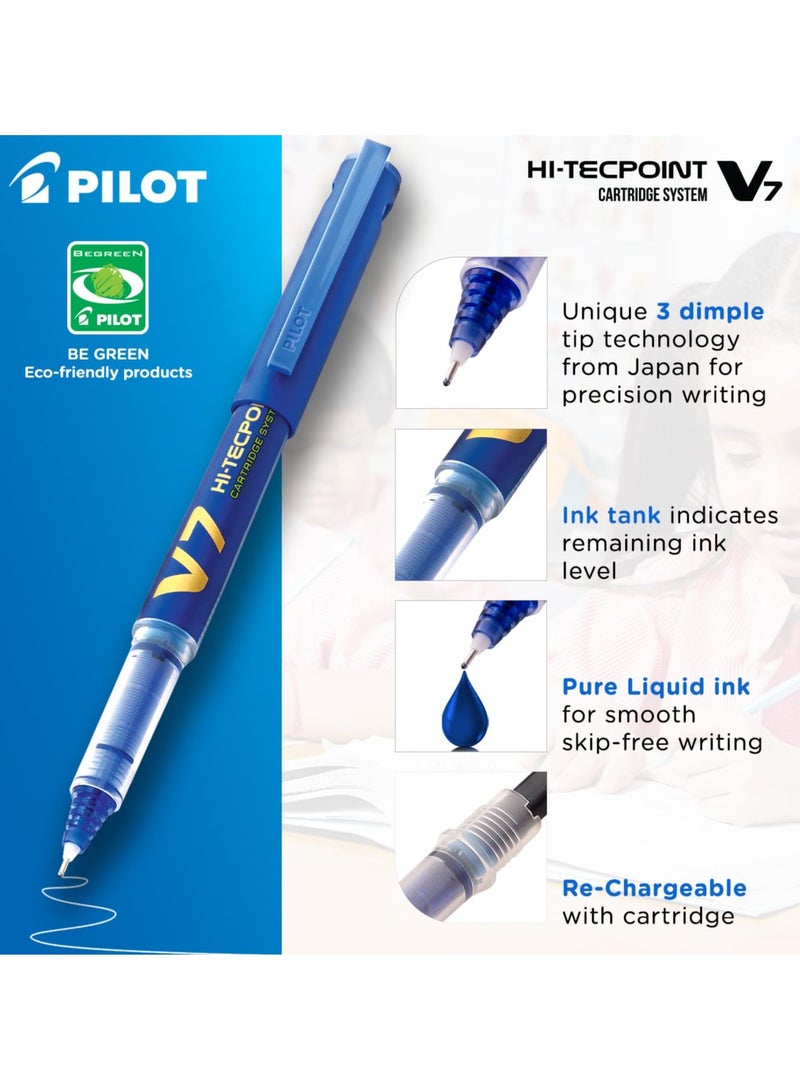 بايلوت قلم Pilot V7 Hi-tecpoint مع نظام خرطوشة - 1 قلم أزرق، 1 قلم أسود، 2 خراطيش زرقاء، 2 خراطيش سوداء - Image 2
