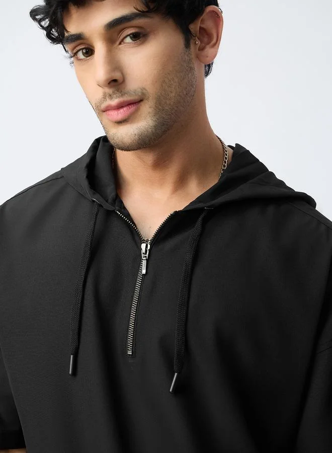 The Souled Store Men Black Oversized Short Sleeve Hooded T-Shirt