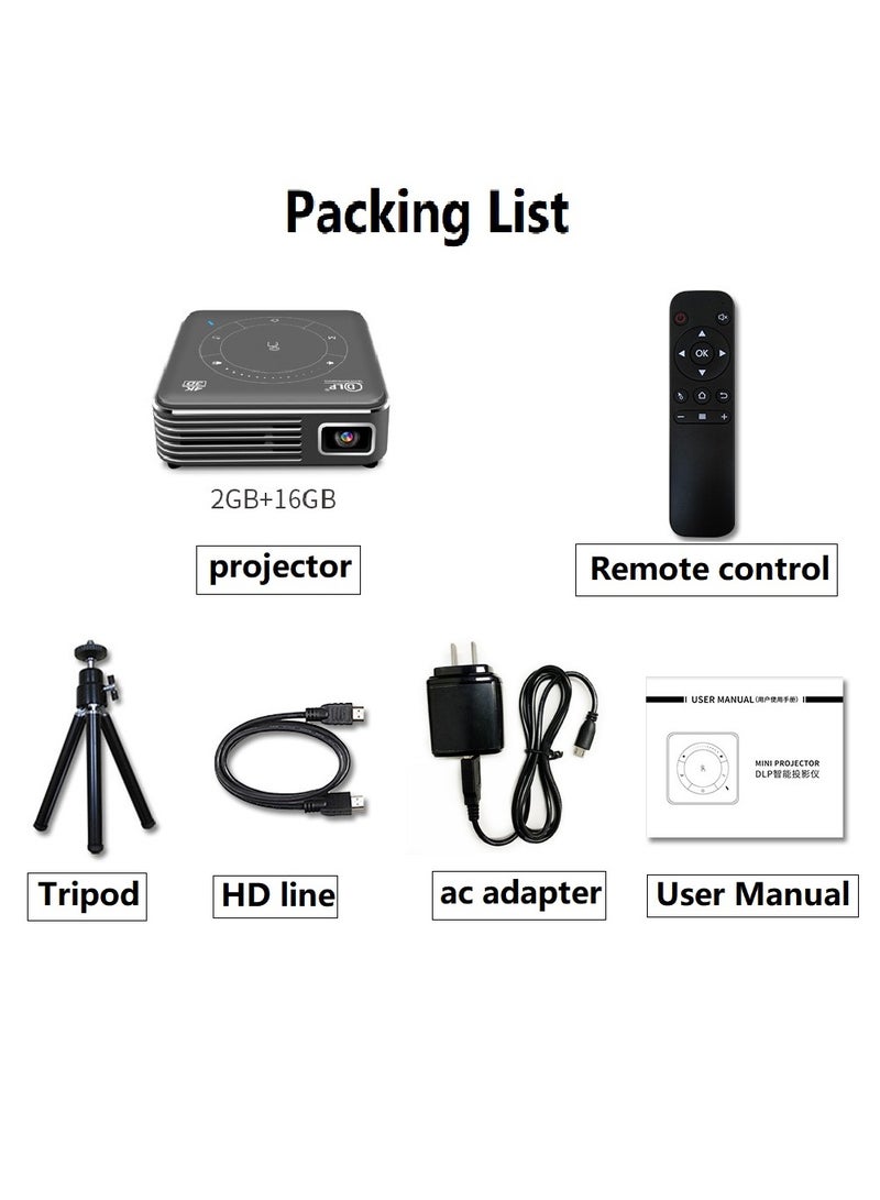 DLP Mini DLP Portable Intelligent Micro Projector with Android 9.0 System, WiFi Bluetooth Wireless Projector Built In Battery,Portable 3D 4K HD Co-screen Projector Includes Tripod& Remote Control - Image 5