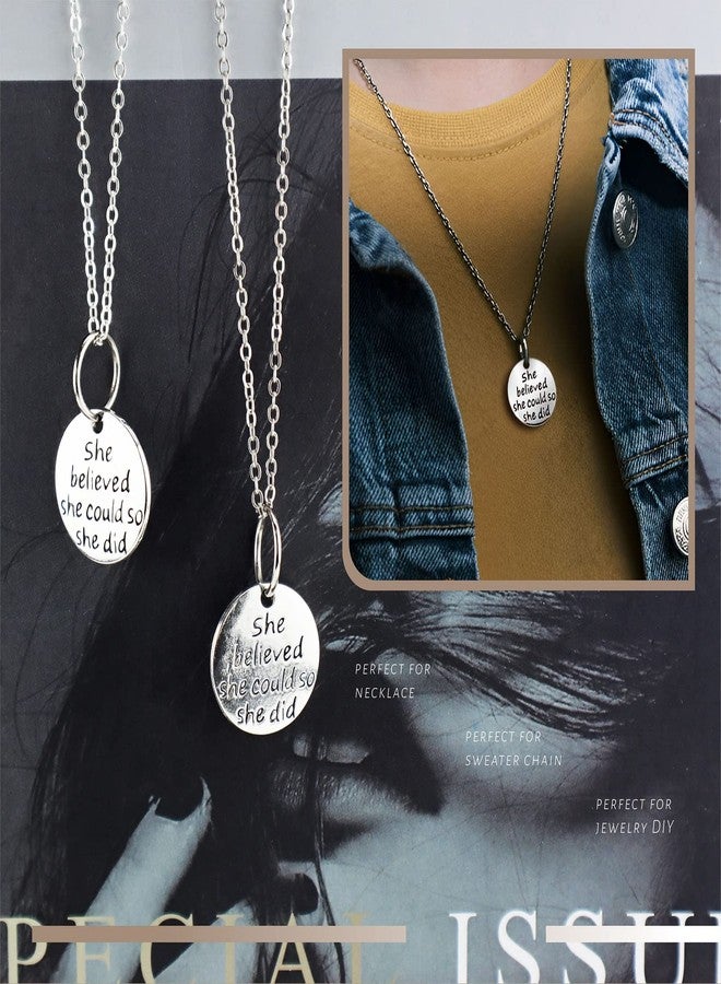 JIALEEY 30pcs Alloy She believed she could so she did DIY Message Charms Pendant for Crafting Bracelet Necklace Jewelry Making Accessory, Antique Silver Round - Image 4