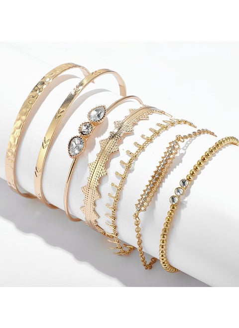 Gold Multi-Layers Open Bracelet Set of 7