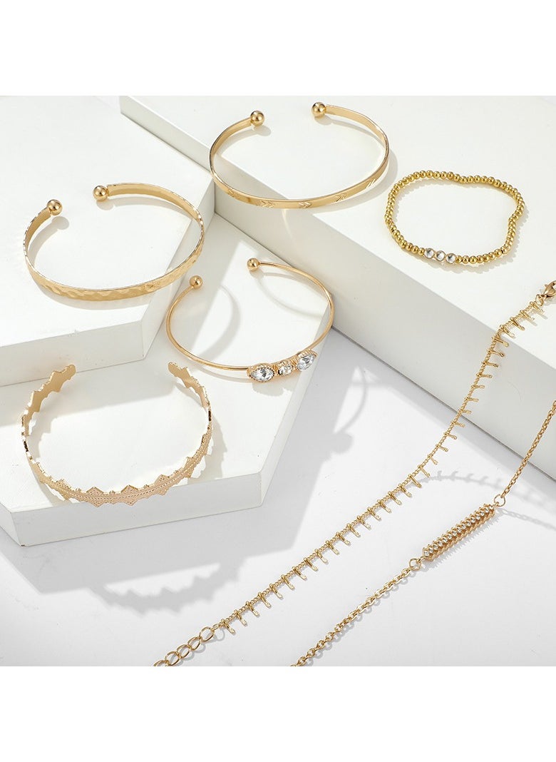 Gold Multi-Layers Open Bracelet Set of 7