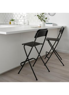 Zaboon Bar Stool With Backrest, Foldable, Black/Black, 63 Cm  - Image 2