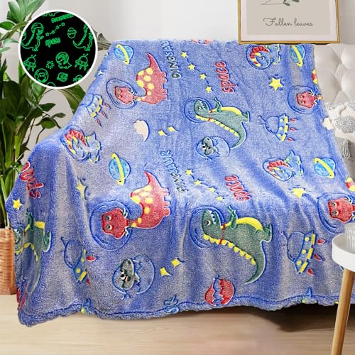 COMFAR Dinosaur Blanket for Boys, Personalized Baby Blankets for Boys, Dinosaur Glow in The Dark Blanket for Kids, Toddler Blanket for Boys, Soft Fleece Blankets and Throw,Birthday 40"x 50" - Image 1
