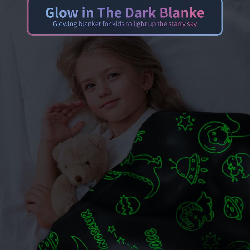 COMFAR Dinosaur Blanket for Boys, Personalized Baby Blankets for Boys, Dinosaur Glow in The Dark Blanket for Kids, Toddler Blanket for Boys, Soft Fleece Blankets and Throw,Birthday 40"x 50" - Image 2