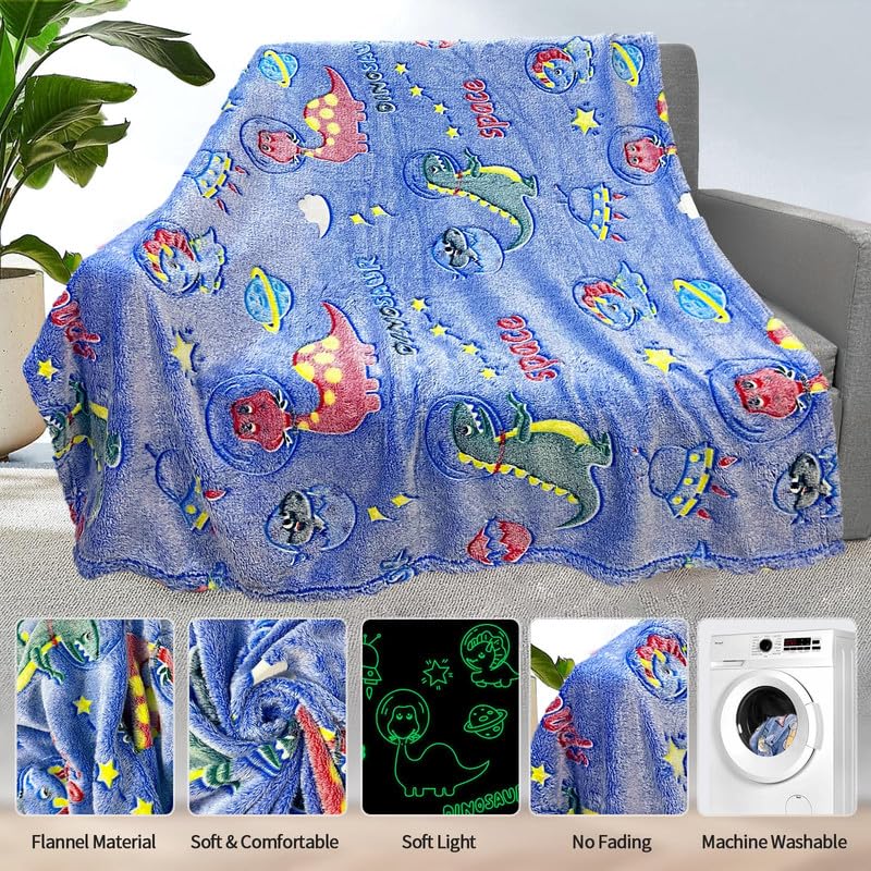 COMFAR Dinosaur Blanket for Boys, Personalized Baby Blankets for Boys, Dinosaur Glow in The Dark Blanket for Kids, Toddler Blanket for Boys, Soft Fleece Blankets and Throw,Birthday 40"x 50" - Image 4