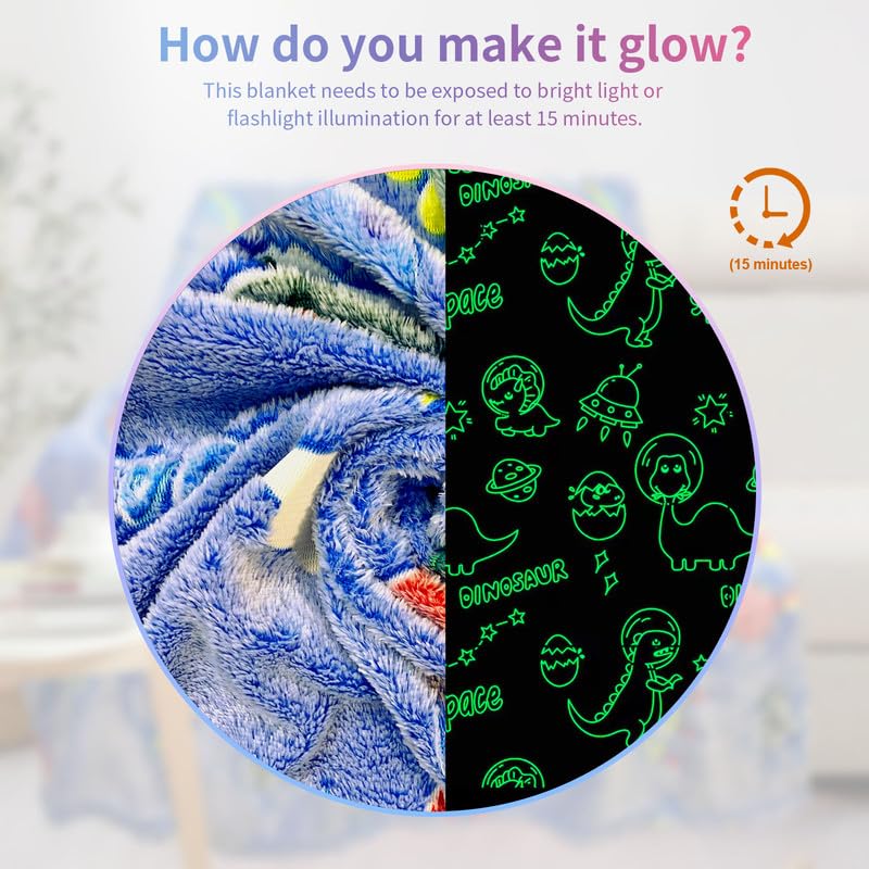 COMFAR Dinosaur Blanket for Boys, Personalized Baby Blankets for Boys, Dinosaur Glow in The Dark Blanket for Kids, Toddler Blanket for Boys, Soft Fleece Blankets and Throw,Birthday 40"x 50" - Image 3