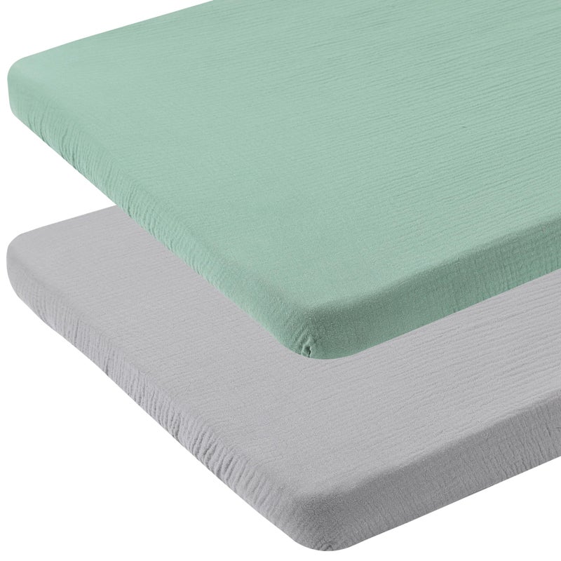 Muslin Bassinet Sheets 33 x 19 Compatible with Mika Micky KoolaBaby 3 in 1 BabyBond HARPPA and RICUTON Bedside Bassinet 2 Pack for Baby Boy and Girl Grey and Green