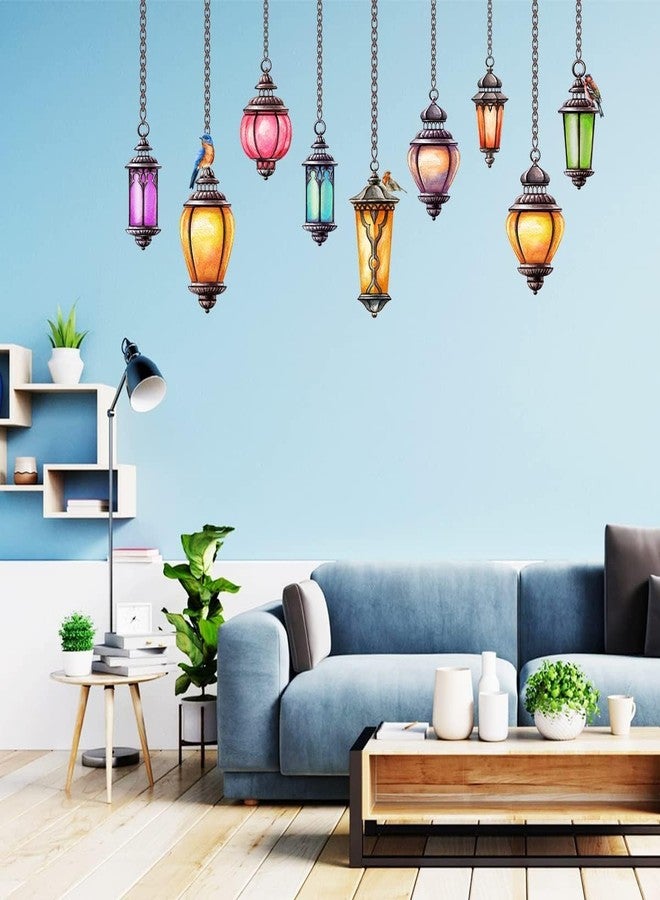 Merical PVC Vinyl Self-Adhesive Wall Stickers Combo Set of 4 for Home Decor | Baby Panda, Hanging Lamp, Pink Tree with Bird & Nest, Royal Peacock | for Living Room, Bedroom & Kids Room - Image 3