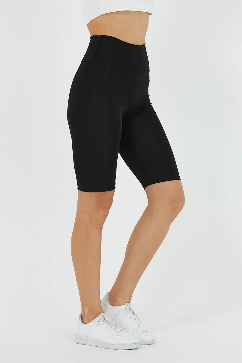 mmetalic Women's Black High Waist Short Leggings
