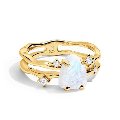 Moon Magic Authentic Moonstone Ring for Women | Amethyst, Aquamarine, Black Obsidian Ring Flow/Real 925 Sterling Silver | 18k Rose and Yellow Gold Raw Crystal Rings for Women/Genuine Gemstone Jewelry - Image 1