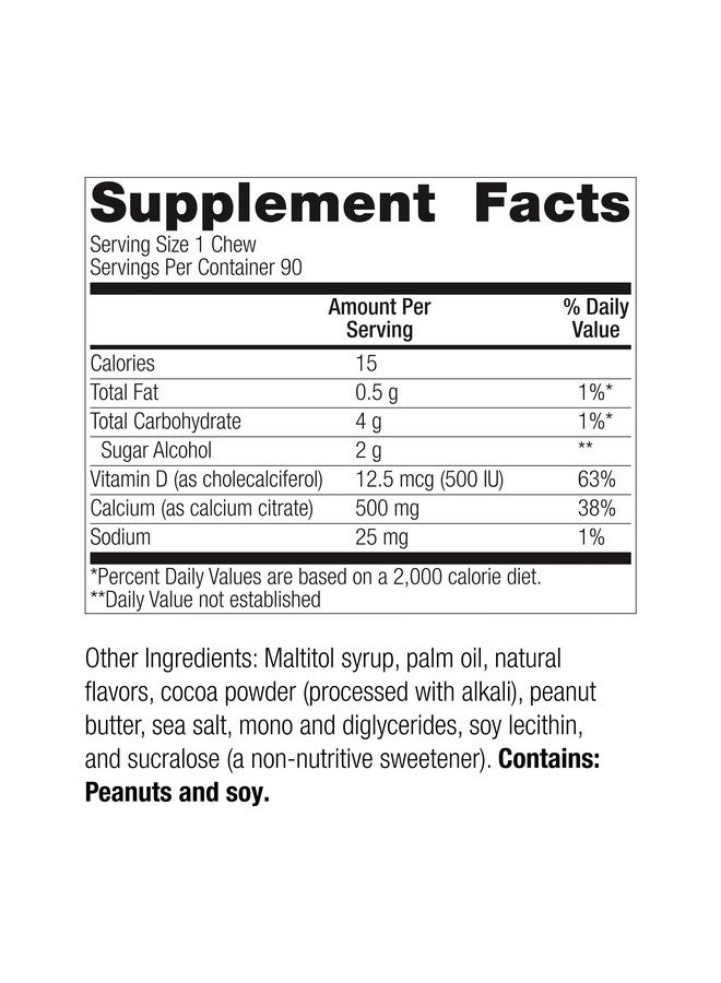 Bariatric Advantage Calcium Citrate Chewy Bites 500 mg - for Bariatric Surgery Patients - Vitamin D3 - Sugar-Free Chewable Calcium Supplement - Bariatric Calcium Chews - Chocolate - 90 Count - Image 2