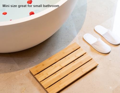 PELYN Bamboo Shower Bath Mat for Bathroom, Non-Slip Bamboo Wood Bathroom Mats for Inside or Outside (19.7 x 12.2 inches) - Image 3