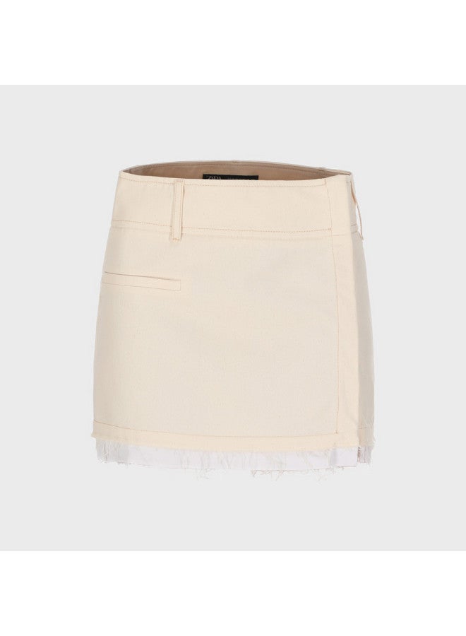Zara Women's Cotton A-line High-low Denim Skirt With Back Zipper And Raw Hem - Image 2