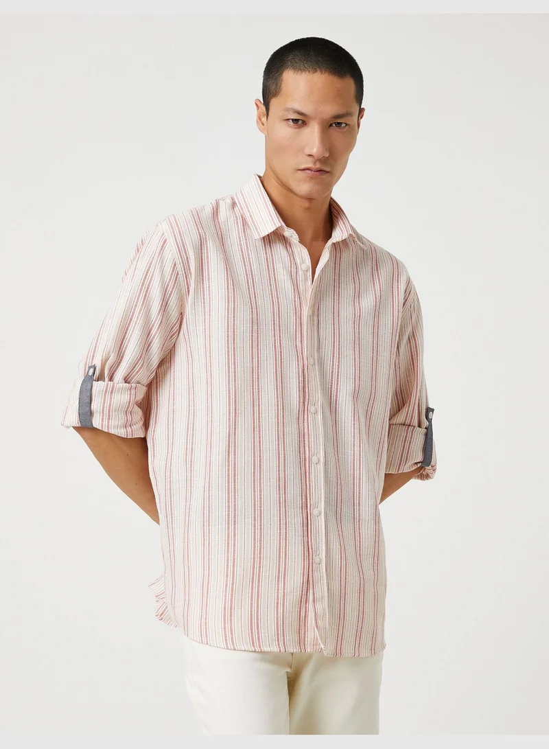 كوتون Woven Shirt Classic Neck Buttoned Sleeve Detailed