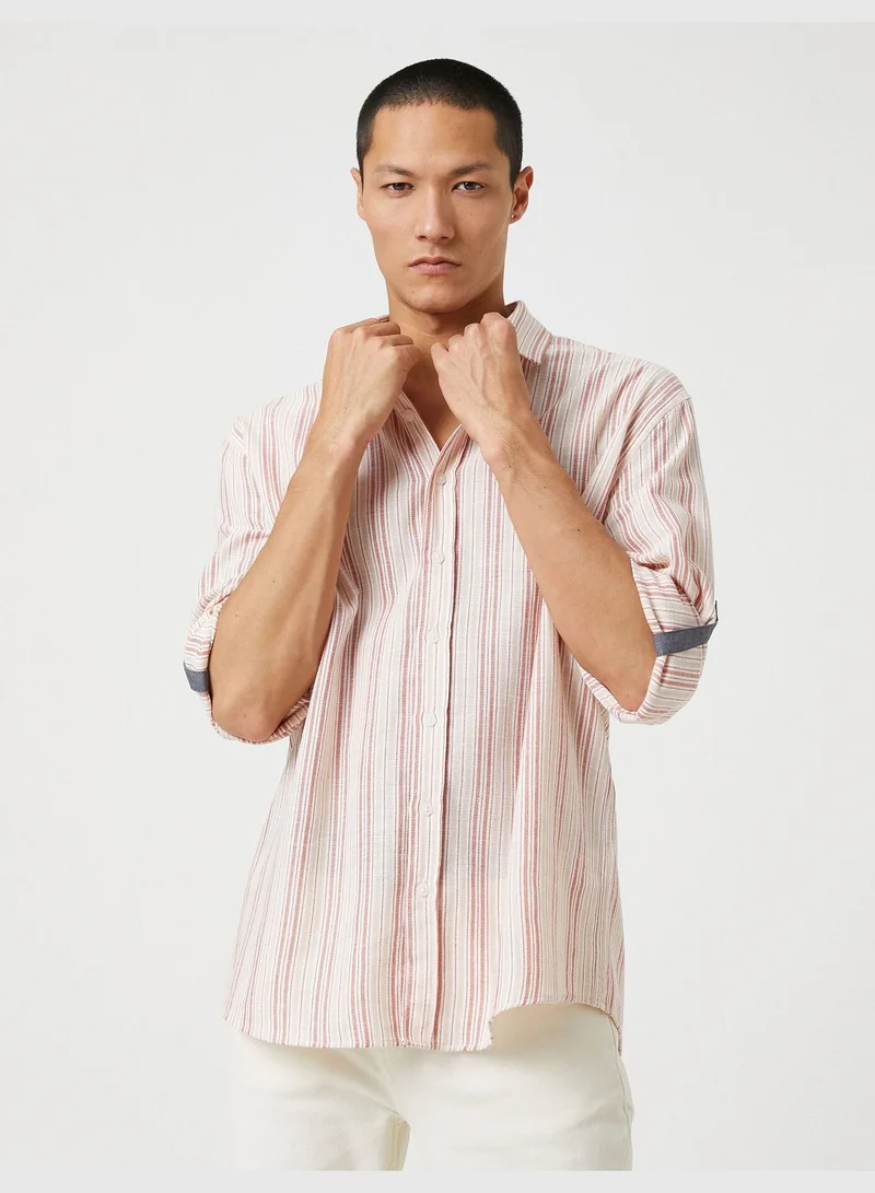 كوتون Woven Shirt Classic Neck Buttoned Sleeve Detailed