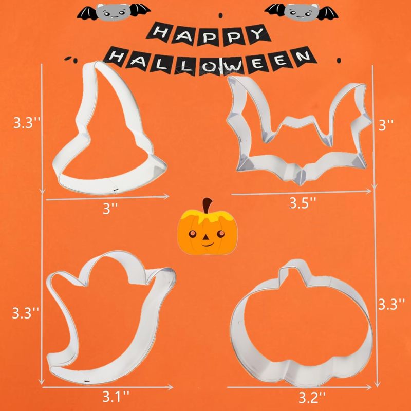 Halloween Cookie Cutters 4PCS Large Stainless Steel Molds - Durable Grade 430 Double-Laminated Construction, 2.5cm Height 0.3mm Thickness, With Decorating Instructions for Halloween Baking, Halloween - Image 3