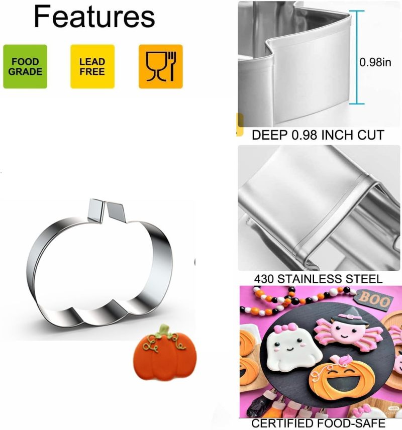 Halloween Cookie Cutters 4PCS Large Stainless Steel Molds - Durable Grade 430 Double-Laminated Construction, 2.5cm Height 0.3mm Thickness, With Decorating Instructions for Halloween Baking, Halloween - Image 4
