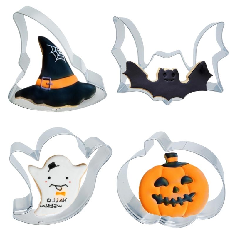 Halloween Cookie Cutters 4PCS Large Stainless Steel Molds - Durable Grade 430 Double-Laminated Construction, 2.5cm Height 0.3mm Thickness, With Decorating Instructions for Halloween Baking, Halloween - Image 1