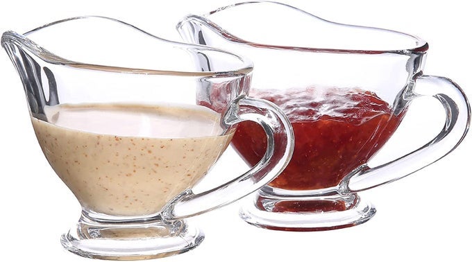 SET OF 2 GLASS GRAVY BOAT 7 OZ WITH HANDLE CREAMER PITCHER FOR DINING SAUCES SALAD DRESSING HOME DECOR