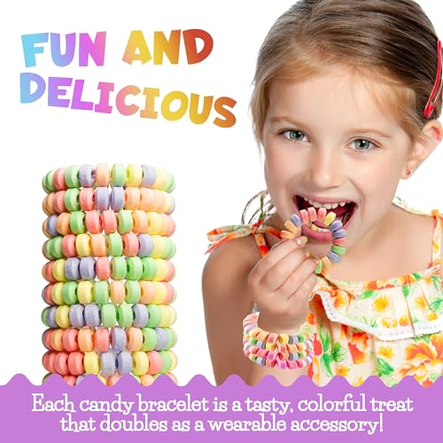 Bedwina 36-pack Bulk Candy Bracelets For Kids 2.5 Inch - Individually Wrapped - Stretchable Edible Colorful Fruit Flavor Rainbow Bracelets For Birthday Party Favors Supplies & Goodie Bags, Halloween Candy - Image 2