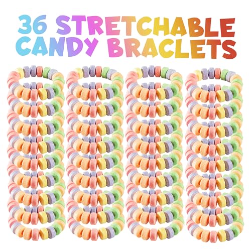 Bedwina 36-pack Bulk Candy Bracelets For Kids 2.5 Inch - Individually Wrapped - Stretchable Edible Colorful Fruit Flavor Rainbow Bracelets For Birthday Party Favors Supplies & Goodie Bags, Halloween Candy - Image 3