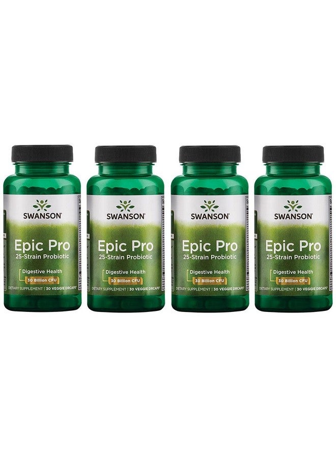 Swanson Epic-Pro 25-Strain Probiotic 30 Billion CFU Digestive Health Immune System Support Prebiotic Nutraflora FOS 30 DRcaps Veggie Capsules (Caps) (4 Pack) - Image 1
