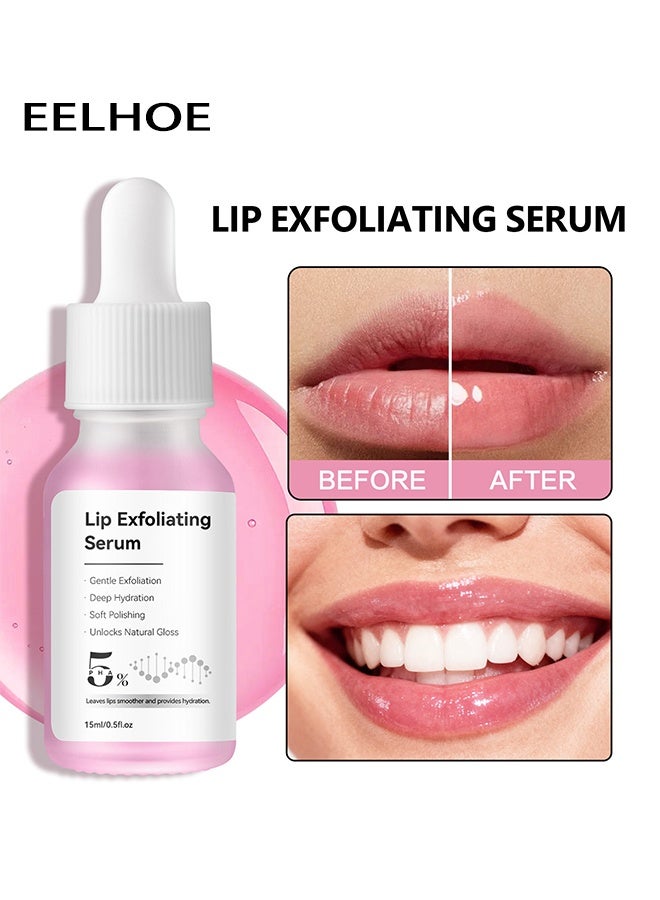 EELHOE Lip Exfoliating Serum,5% PHA Exfoliating Lip Serum, Overnight Leave-On Moisturizer for Dry Cracked Flaky Dark Lips, Vegan Cruelty-Free Hydrating Exfoliator Primer for Smooth Soft Plump Lips,15ml - Image 1