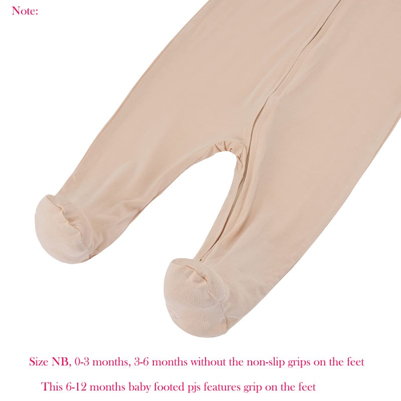 Aablexema Baby Footie Pajamas Zipper - Rayon from Bamboo Infant Footed Pjs with Mittens Sleepwear Jammies(Beige,0-3m) - Image 5