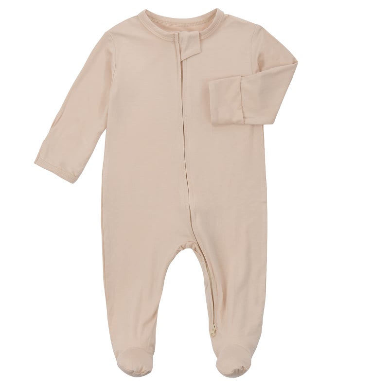 Aablexema Baby Footie Pajamas Zipper - Rayon from Bamboo Infant Footed Pjs with Mittens Sleepwear Jammies(Beige,0-3m) - Image 2