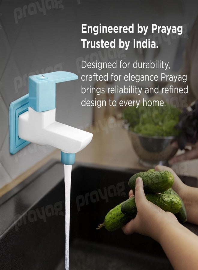 Prayag® Delta Series Fancy Bib Cock 15mm with Flange | 5-Years Manufacturer Warranty | Durable PTMT Plastic Wall Mounted Water Tap | Drip - Free Foam Flow Faucet for Bathroom - (Royal Blue) - Image 5