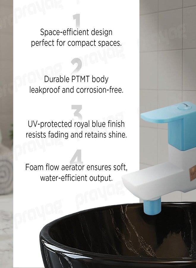 Prayag® Delta Series Fancy Bib Cock 15mm with Flange | 5-Years Manufacturer Warranty | Durable PTMT Plastic Wall Mounted Water Tap | Drip - Free Foam Flow Faucet for Bathroom - (Royal Blue) - Image 4