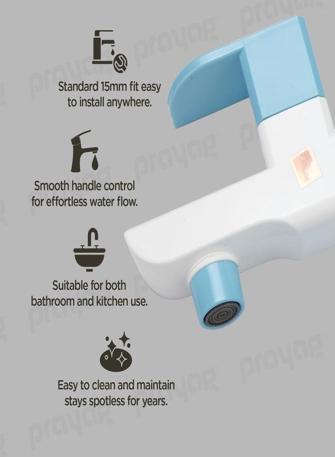 Prayag® Delta Series Fancy Bib Cock 15mm with Flange | 5-Years Manufacturer Warranty | Durable PTMT Plastic Wall Mounted Water Tap | Drip - Free Foam Flow Faucet for Bathroom - (Royal Blue) - Image 3