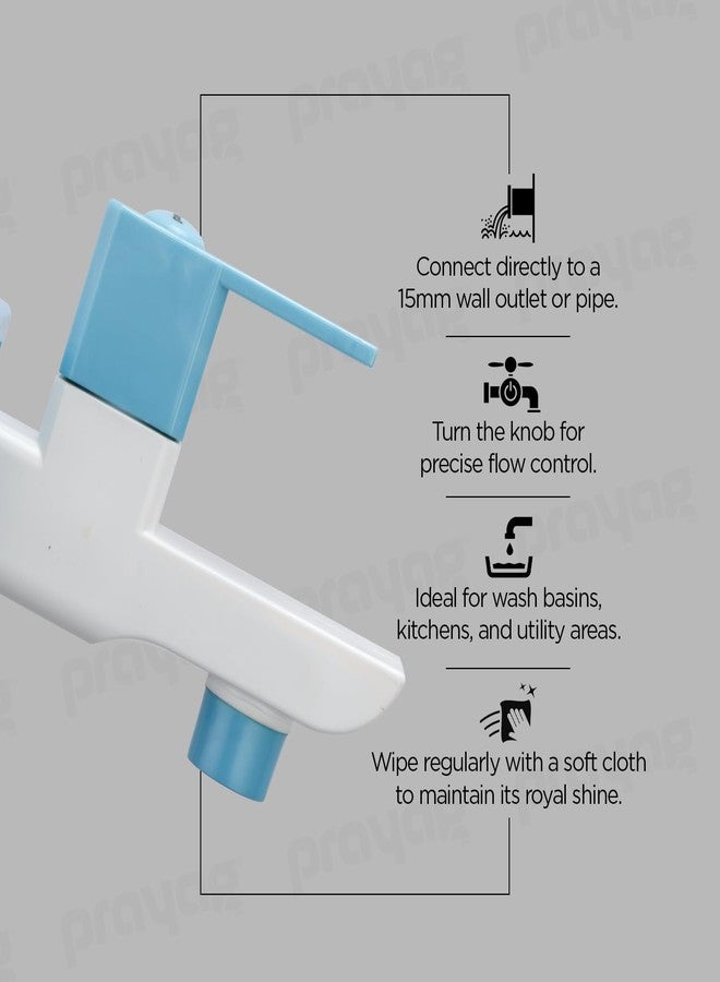 Prayag® Delta Series Fancy Bib Cock 15mm with Flange | 5-Years Manufacturer Warranty | Durable PTMT Plastic Wall Mounted Water Tap | Drip - Free Foam Flow Faucet for Bathroom - (Royal Blue) - Image 2