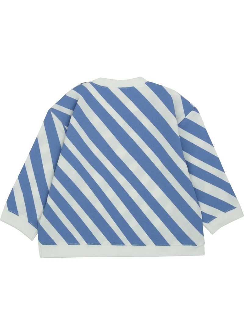 Jrmori Sideways Stripe Printed Sweatshirt with Snap on Shoulders