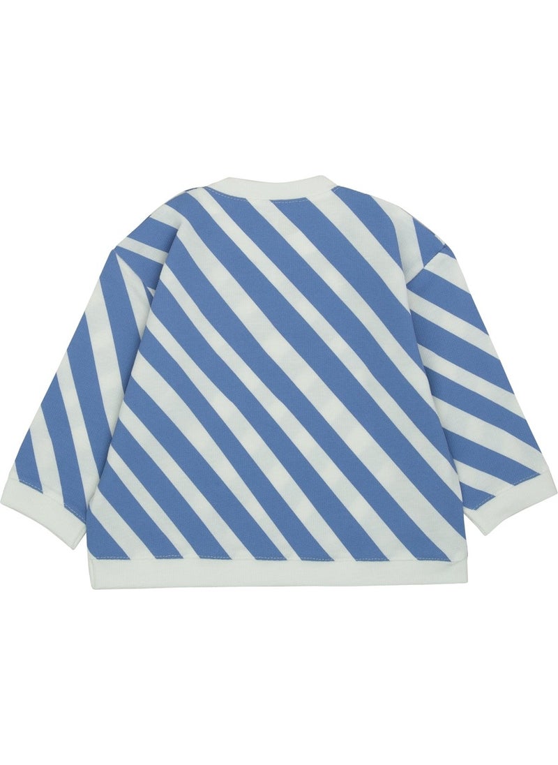 Jrmori - Sideways Stripe Printed Sweatshirt with Snap on Shoulders - Image 1