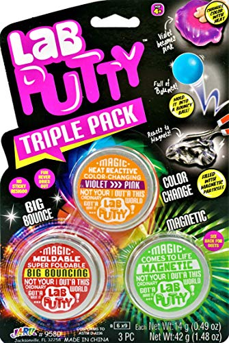 Ja-Ru JARU Lab Putty Bundle Set 1 Pack 3 Units Assorted Glow in The Dark Slime Clear Putty Bouncing Putty Attracts to Magnet Color Changing Putty for Kids Slime Party Favors for Kids 95801 - Image 1