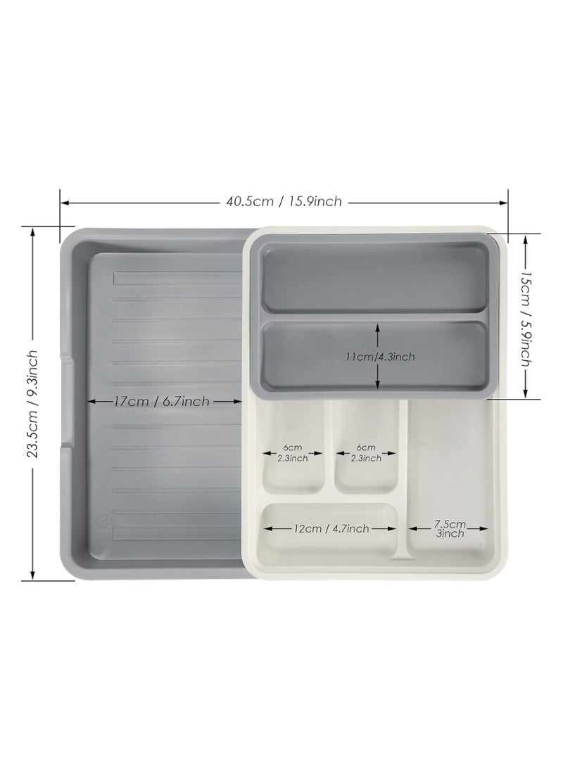 KITCHENOO - Utensil Tray for Drawers, Adjustable, 7 Compartments, Drawer Organizer for Various Utensils, Drawer Accessory for Kitchen, Bathroom, Office, 6 x 23.5 x 31.5 cm - Image 1