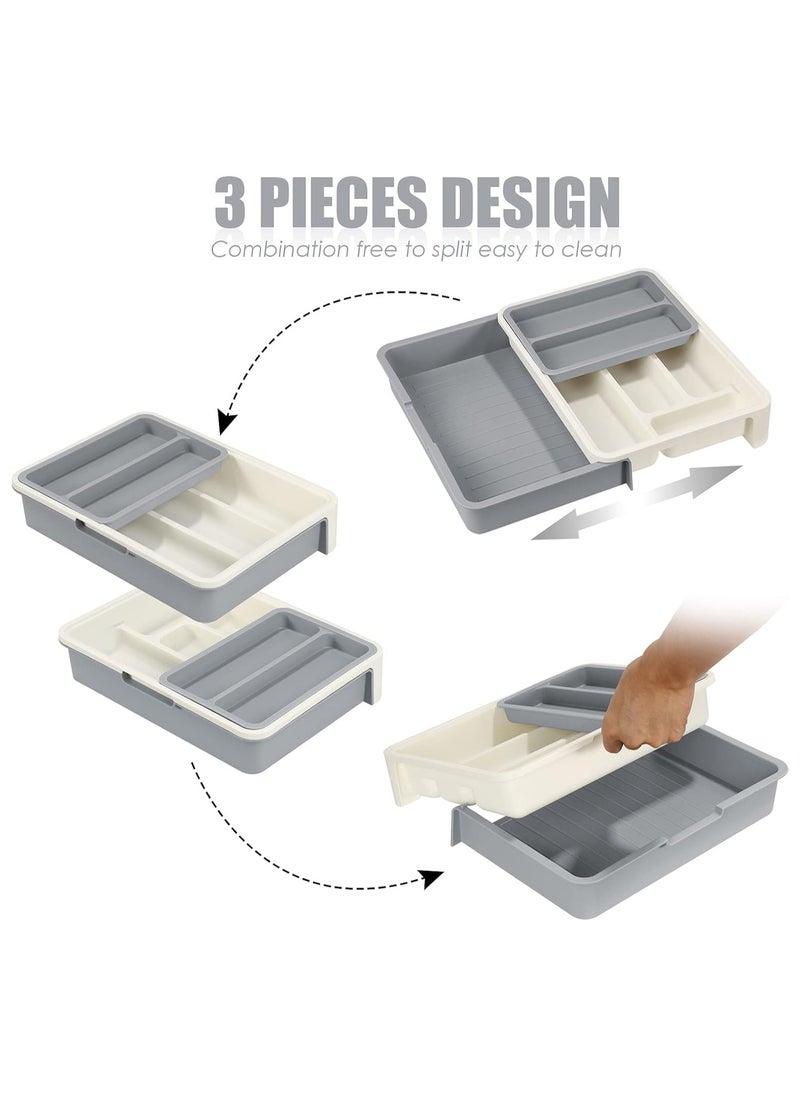 KITCHENOO - Utensil Tray for Drawers, Adjustable, 7 Compartments, Drawer Organizer for Various Utensils, Drawer Accessory for Kitchen, Bathroom, Office, 6 x 23.5 x 31.5 cm - Image 1