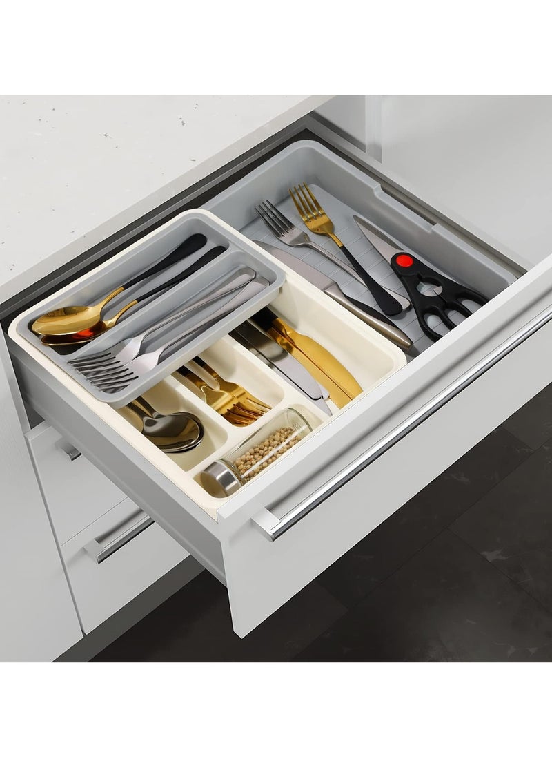 KITCHENOO - Utensil Tray for Drawers, Adjustable, 7 Compartments, Drawer Organizer for Various Utensils, Drawer Accessory for Kitchen, Bathroom, Office, 6 x 23.5 x 31.5 cm - Image 1