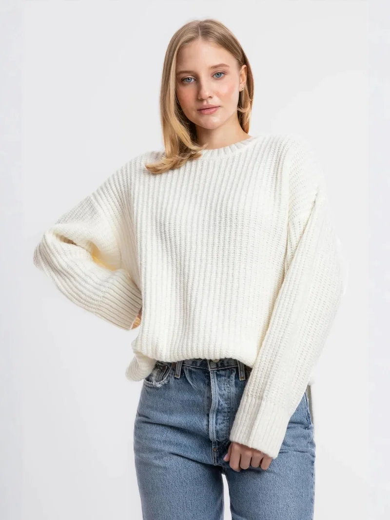 HICCUP Textured Crew Neck Knitted Sweater