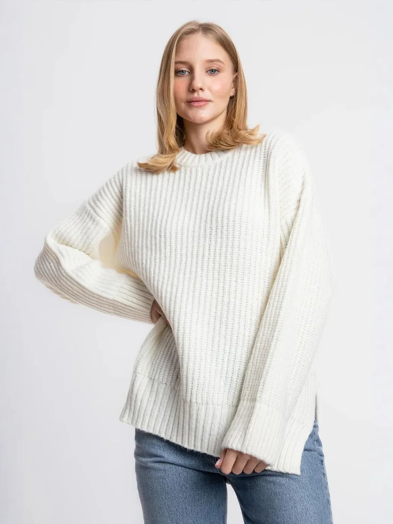 HICCUP Textured Crew Neck Knitted Sweater